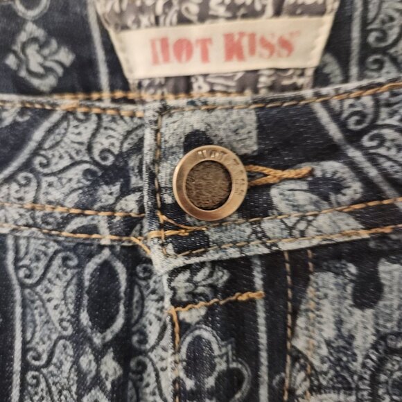 Hot Kiss Nina Flare Jeans Boho Hippie Mantra Disco Elephant Print Stretch Sz 7 - Picture 7 of 16